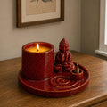 Multi Purpose Buddha Incense Burner & Holder Plate - Ceramic Soft Red