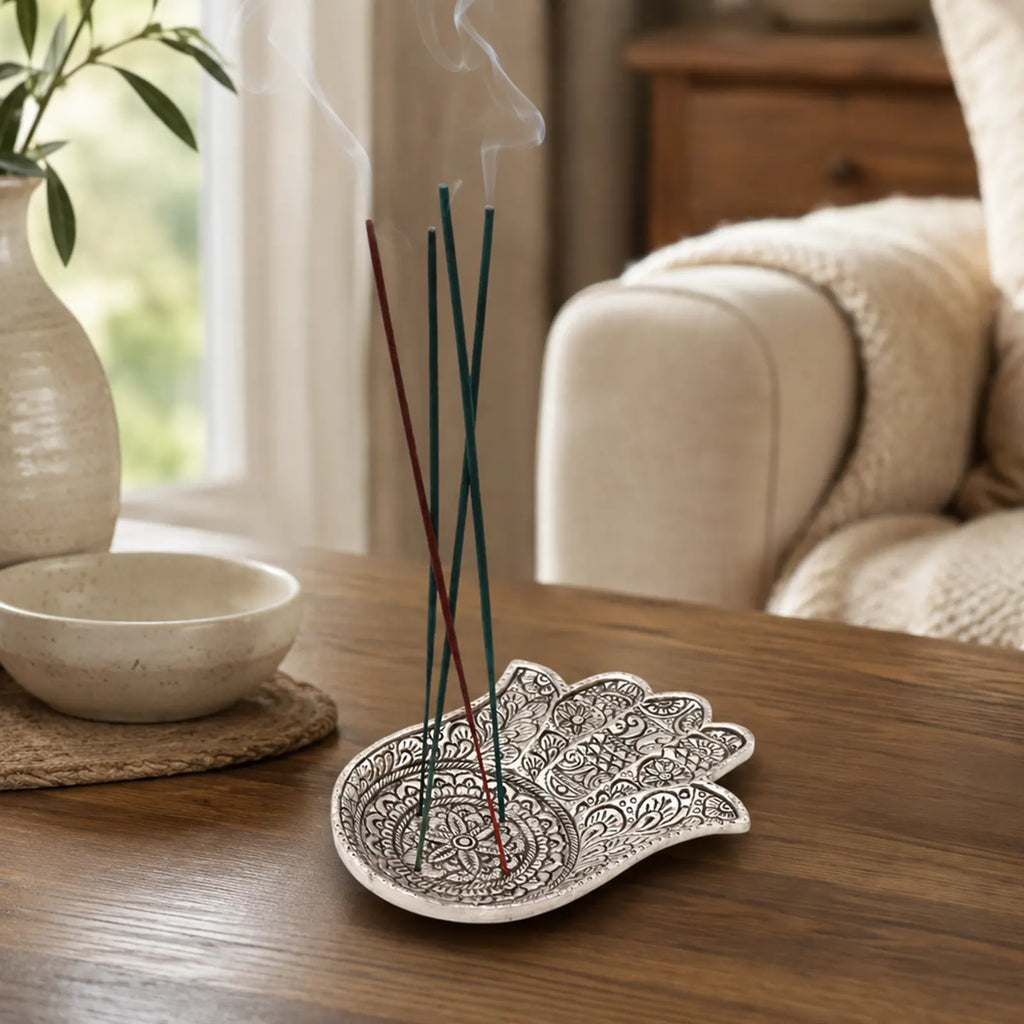 Polished Aluminium Hamsa Incense Holder - Large