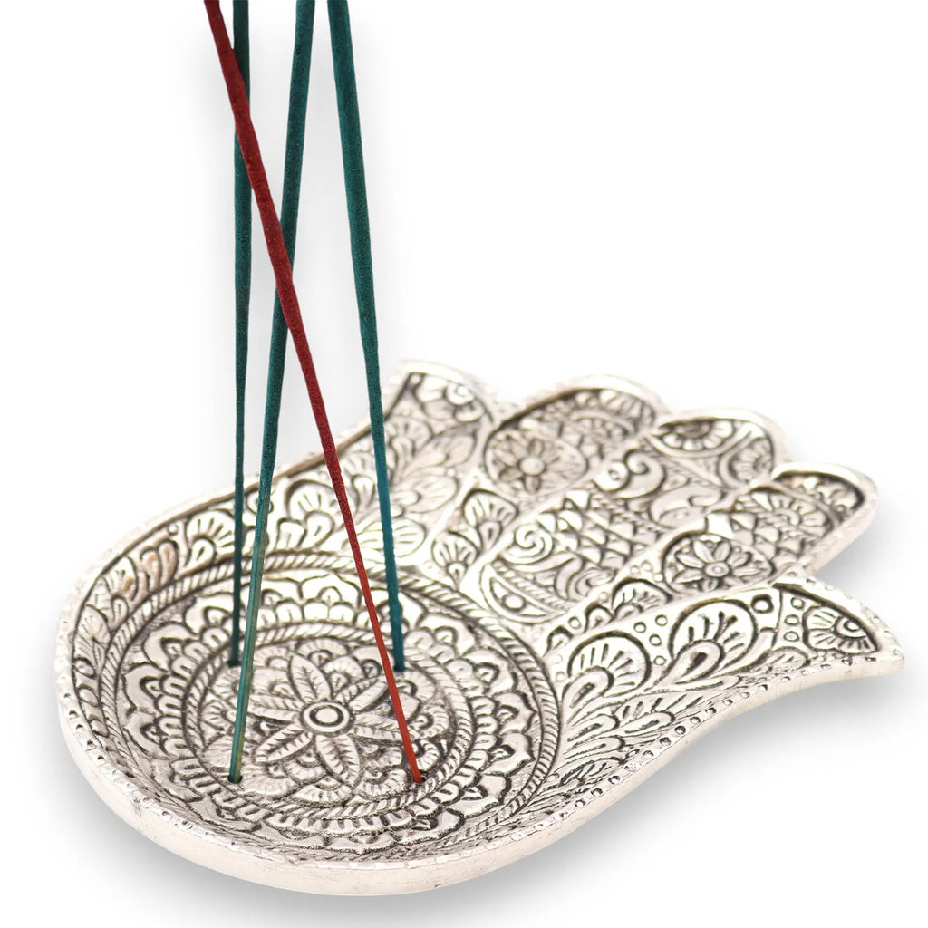 Polished Aluminium Hamsa Incense Holder - Large