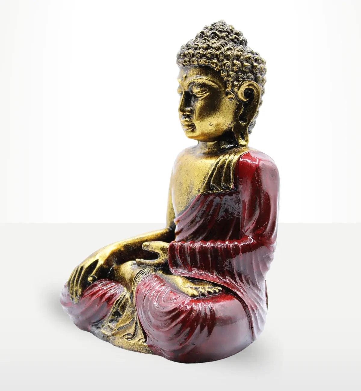 Red & Gold Buddha - Large featuring a hand-carved resin statue with intricate gold and red detailing, perfect for serene Buddha decor or a calming tabletop centerpiece.