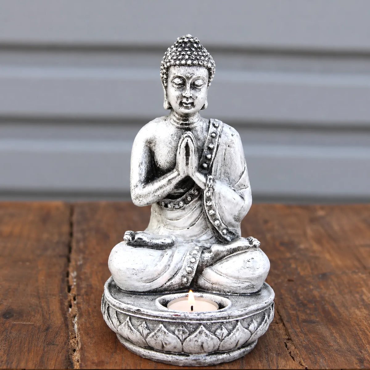 Resin Buddha Candle Holder Statue - White - Medium