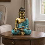 Resin Buddha Statue - Teal & Gold - Large