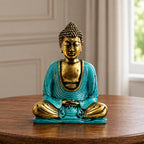 Resin Teal & Gold Buddha Statue - Medium