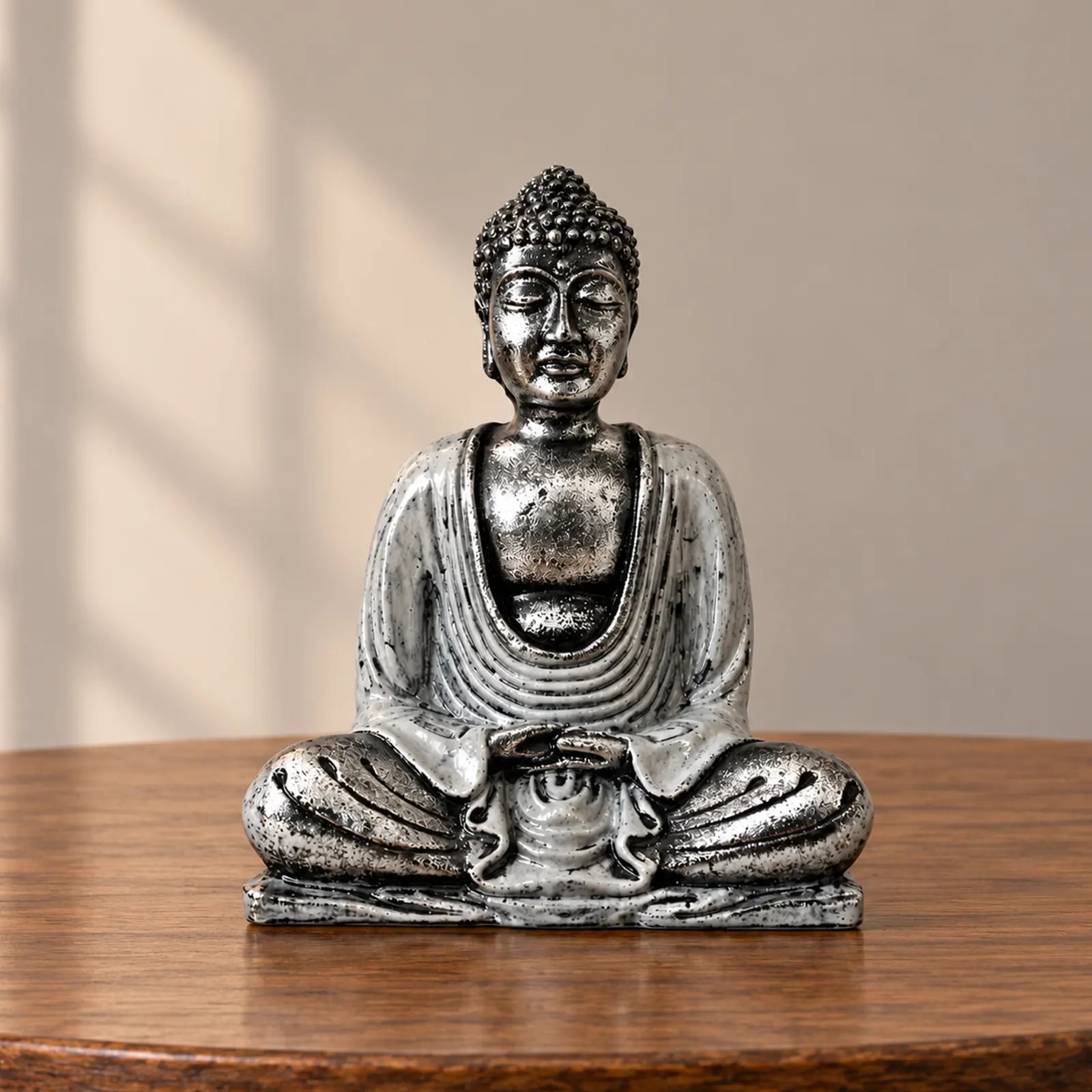 Resin White & Grey Buddha Statue - Medium