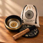 Round Medallion Hand Beaten Engraved Singing Bowl Gift Set - 14cm