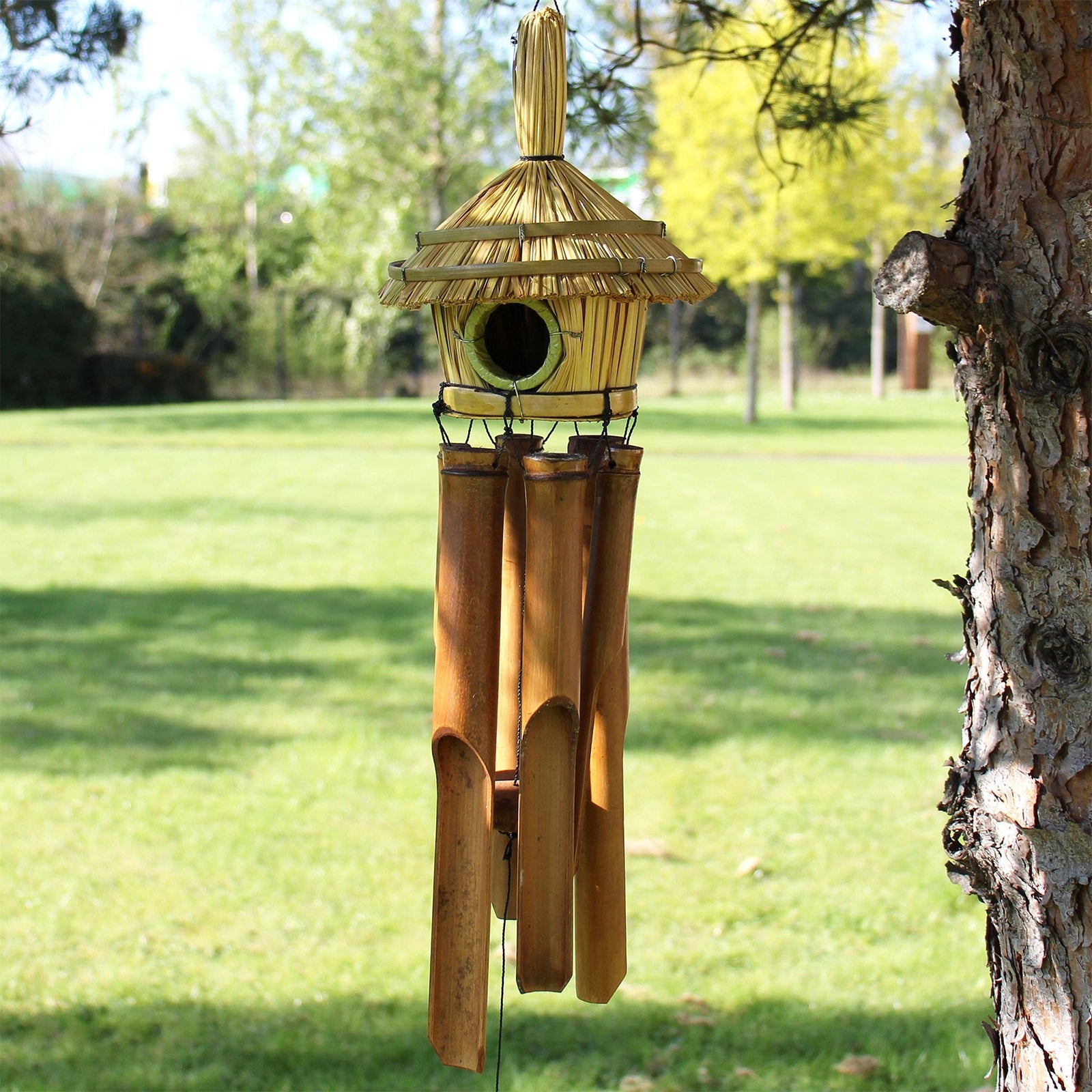 Large Round Seagrass Bird Box with Chimes 56x20cm