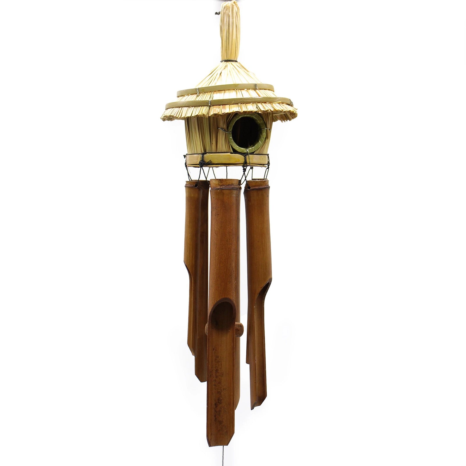 Large Round Seagrass Bird Box with Chimes 56x20cm