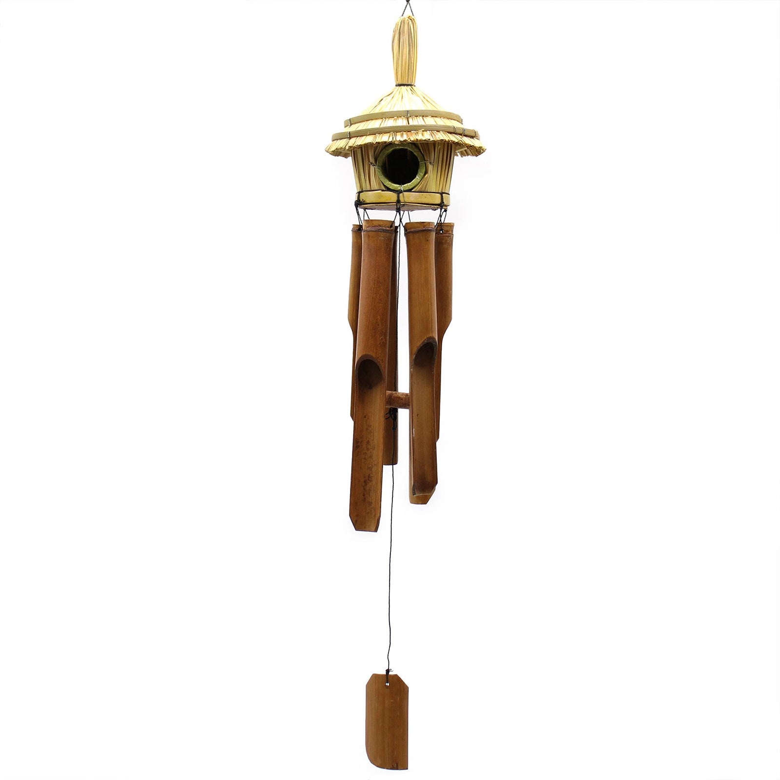 Large Round Seagrass Bird Box with Chimes 56x20cm