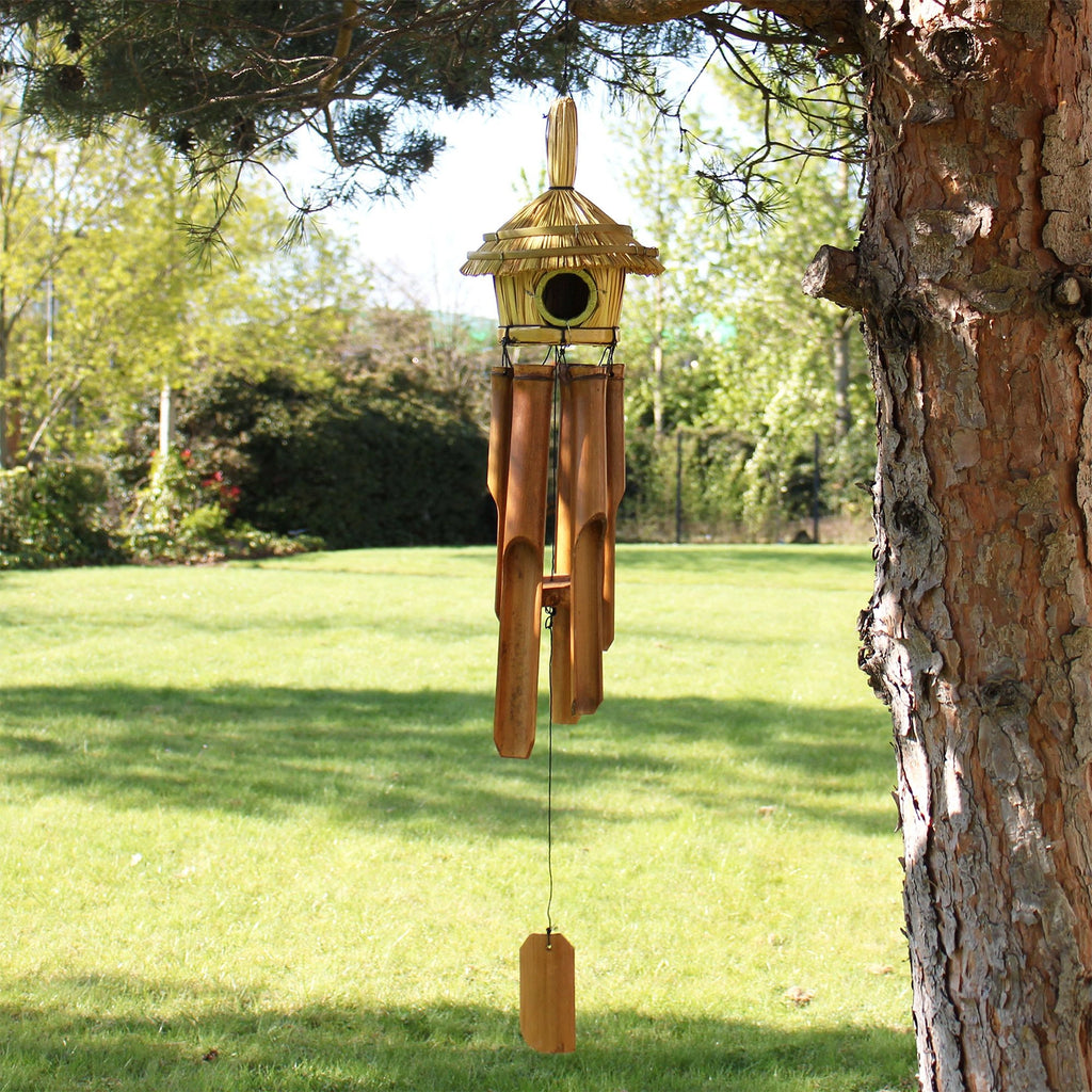 Large Round Seagrass Bird Box with Chimes 56x20cm