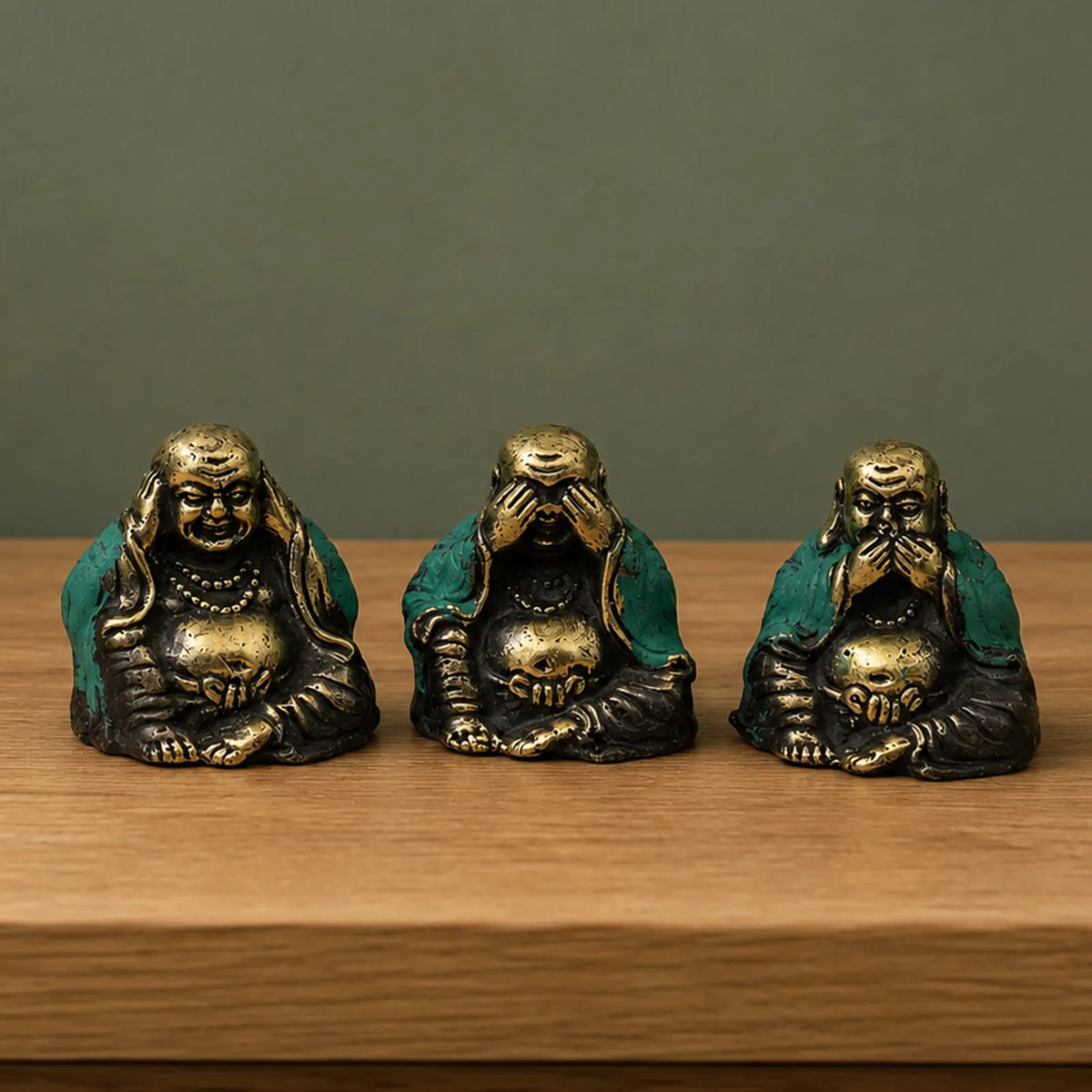 Set of 3 - See No Evil etc - Brass Buddha Figures
