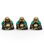 Set of 3 - See No Evil etc - Buddha features three small resin Buddha statues in gold and turquoise, each depicting the classic see no evil, hear no evil, speak no evil poses.