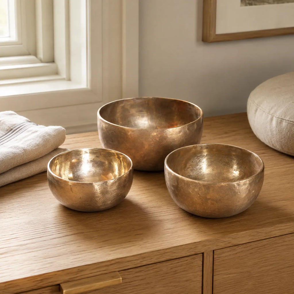 Set of 3 Handmade Brass Tibetan Singing Bowls