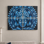 Set of 4 Blue Buddha Wall Art Mandala Painting - Brocade Detail - 30x40cm