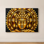Set of 4 Gold Buddha Wall Art Painting - Mandala Brocade Detail - 30x40cm