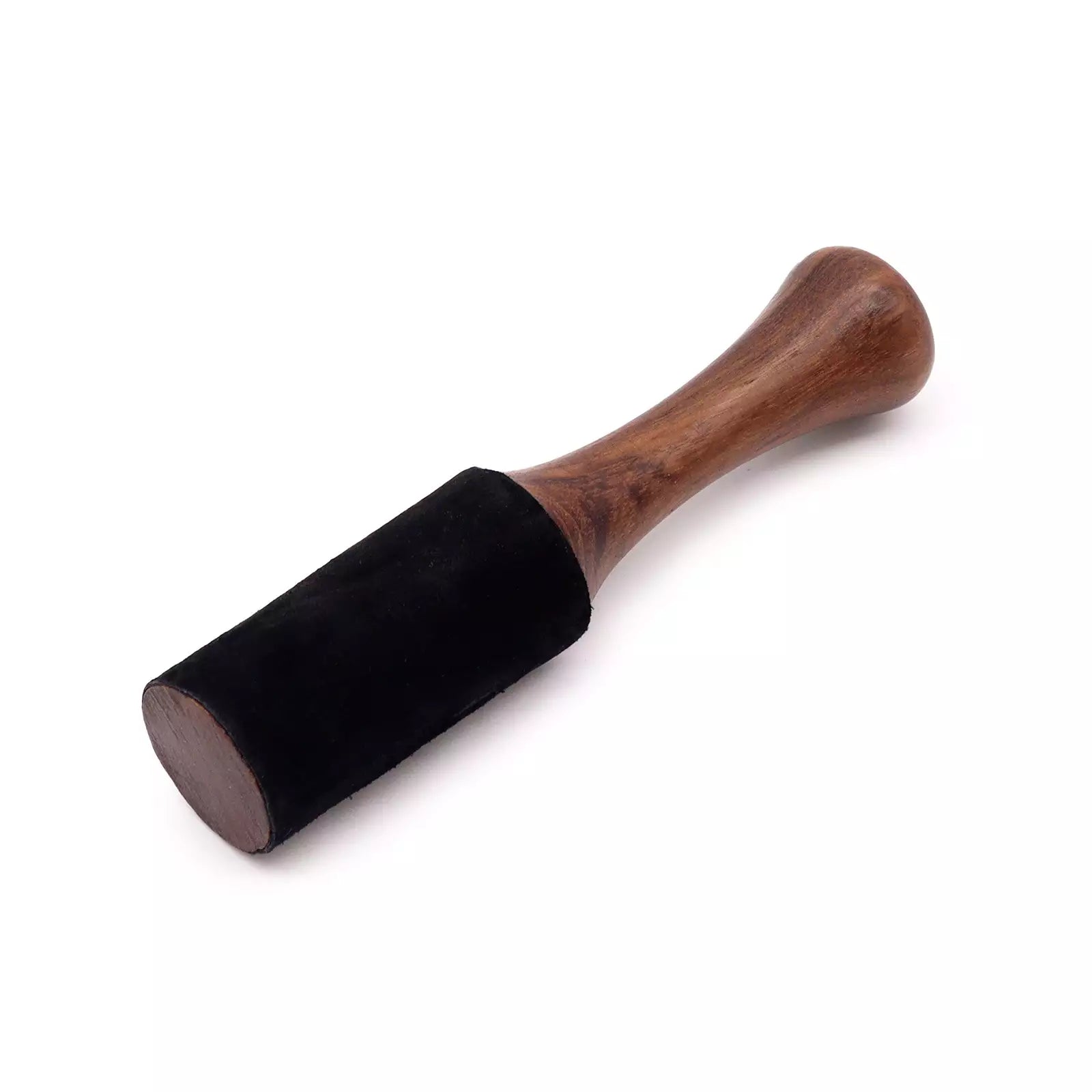 Black rubber mallet with wooden handle on a white background