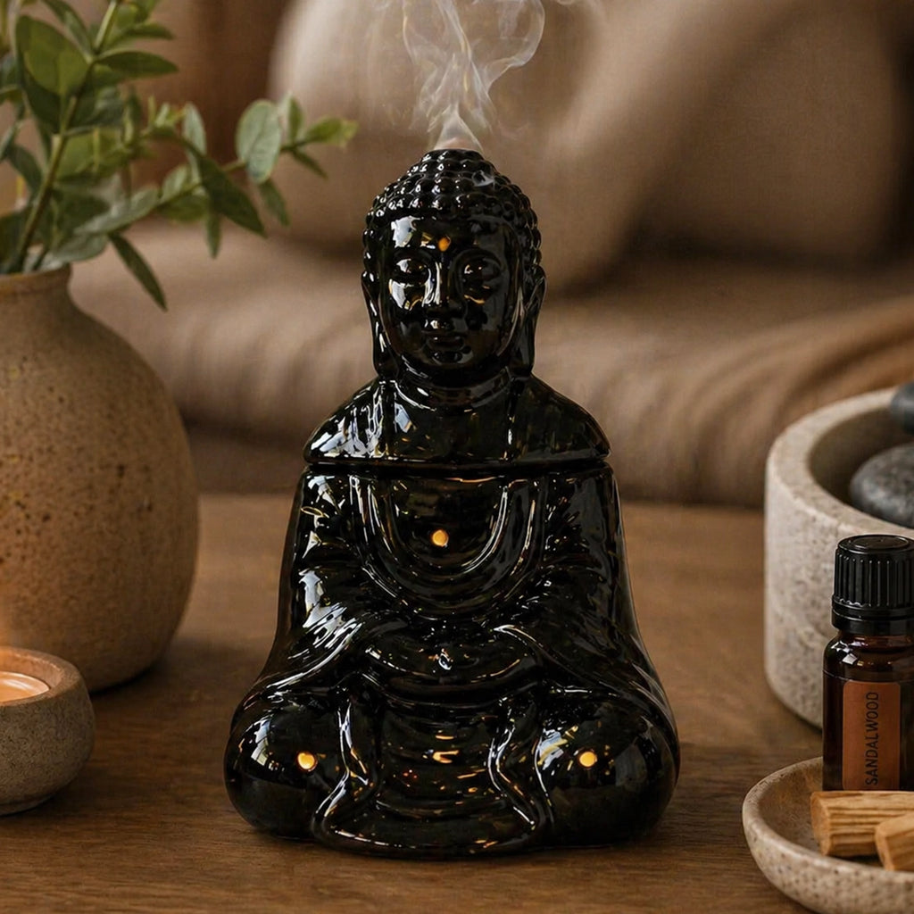 Sitting Buddha Oil Burner - Black