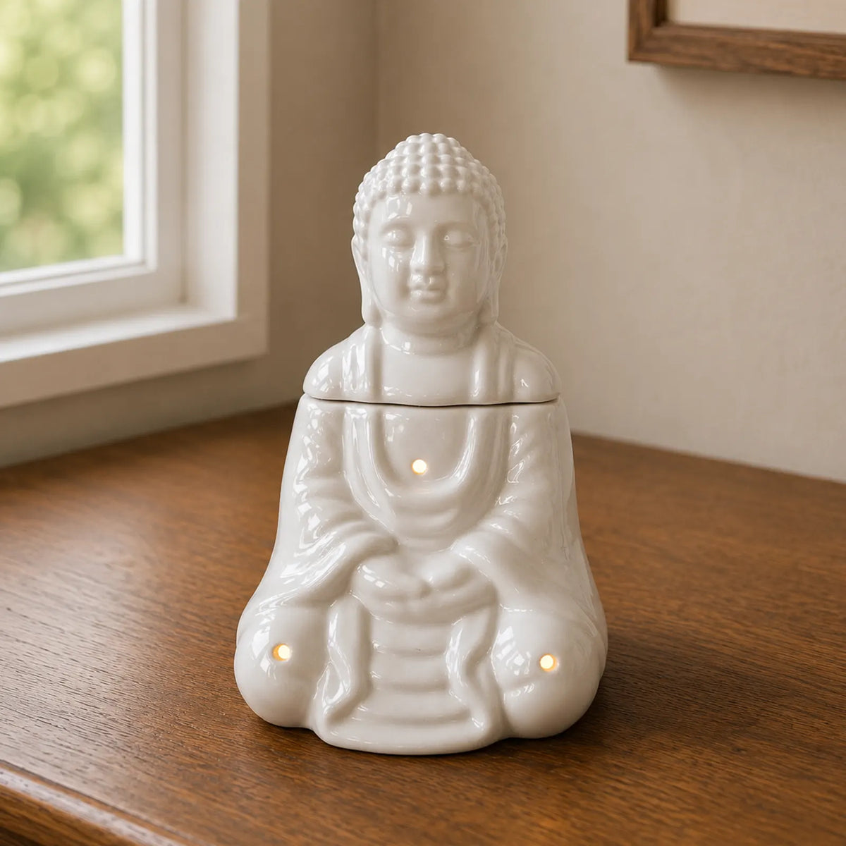 Sitting Buddha Oil Burner - White