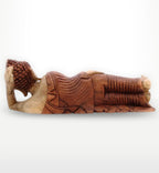 Sleeping Buddha - 50cm hand carved wooden Buddha statue in reclining pose with detailed robe and textured hair, ideal as calming Buddha decor for meditation spaces.