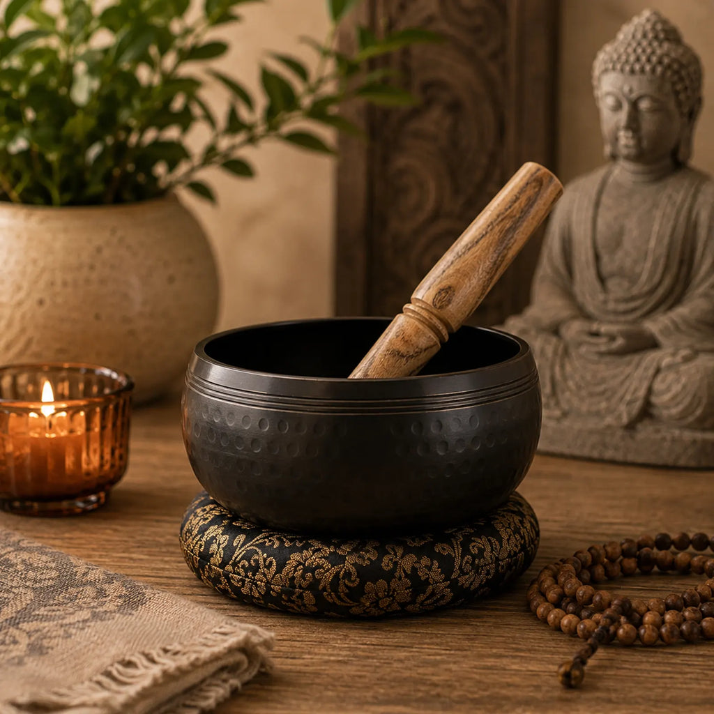 Small Black Beaten Tibetan Singing Bowl - 14cm