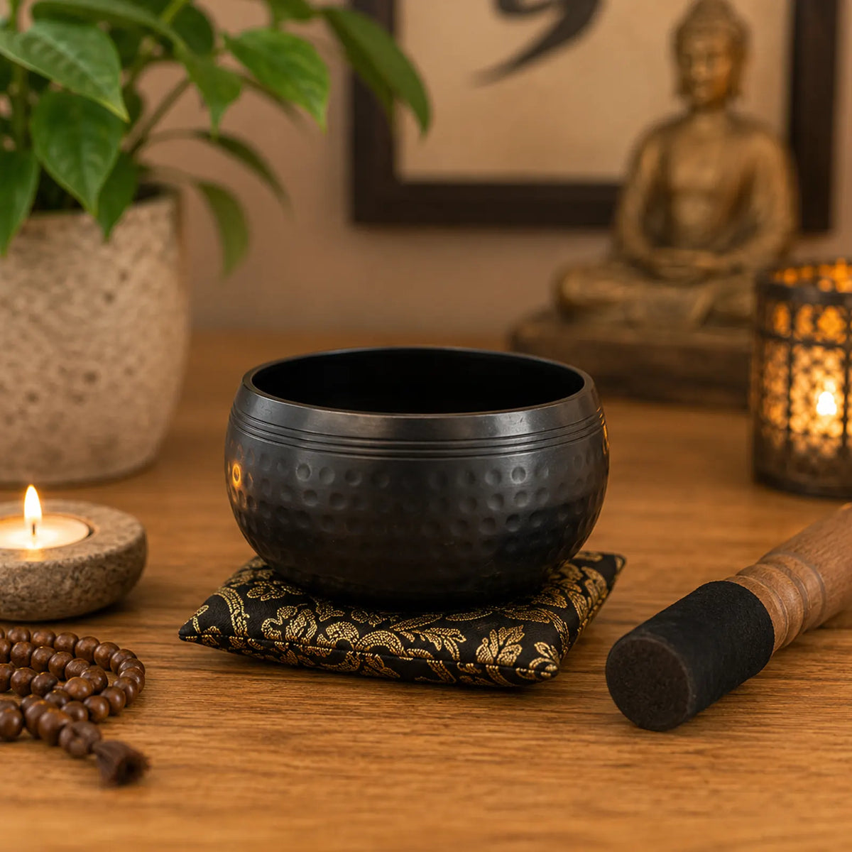 Small Black Beaten Tibetan Singing Bowl - 14cm