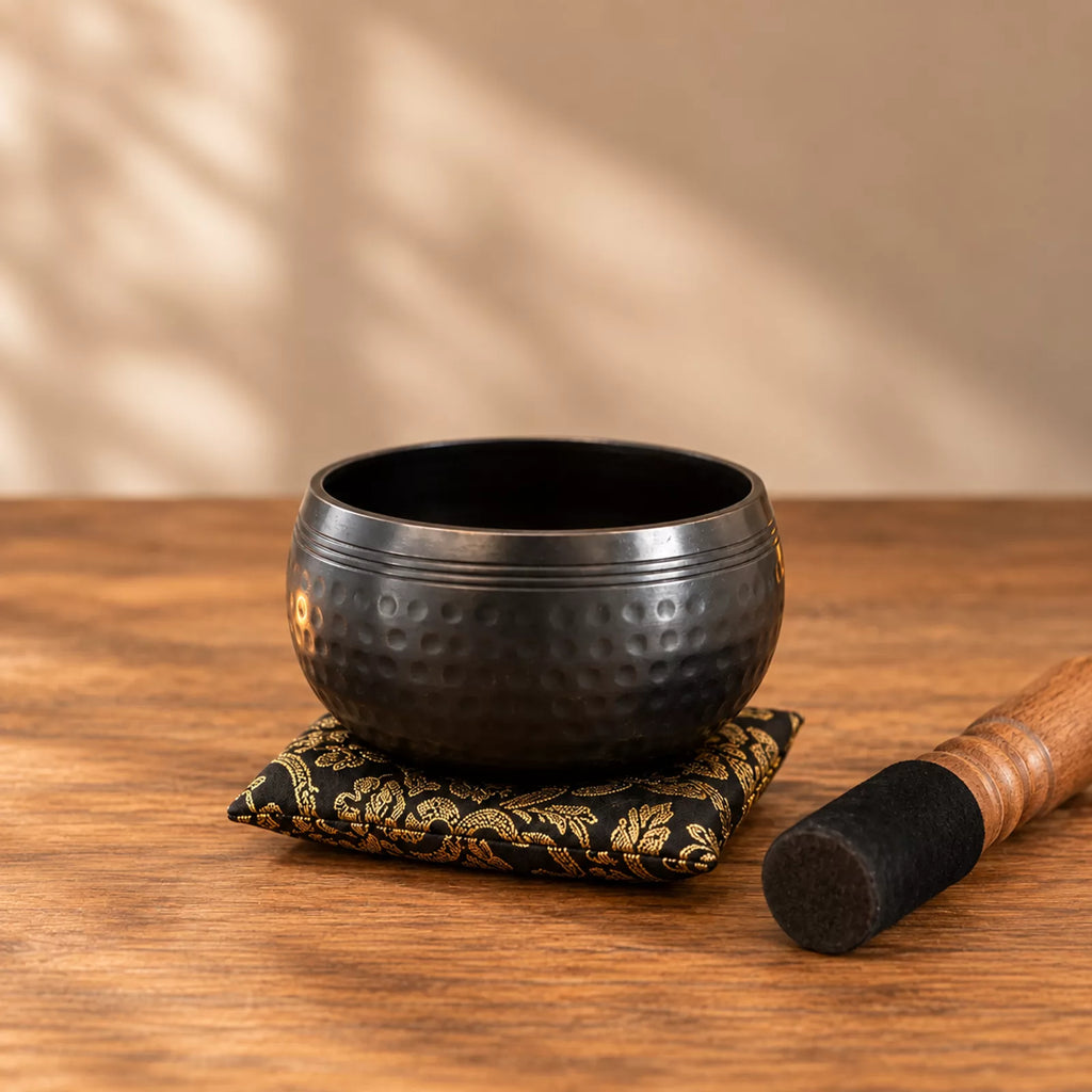 Medium Black Beaten Tibetan Singing Bowl - 15cm