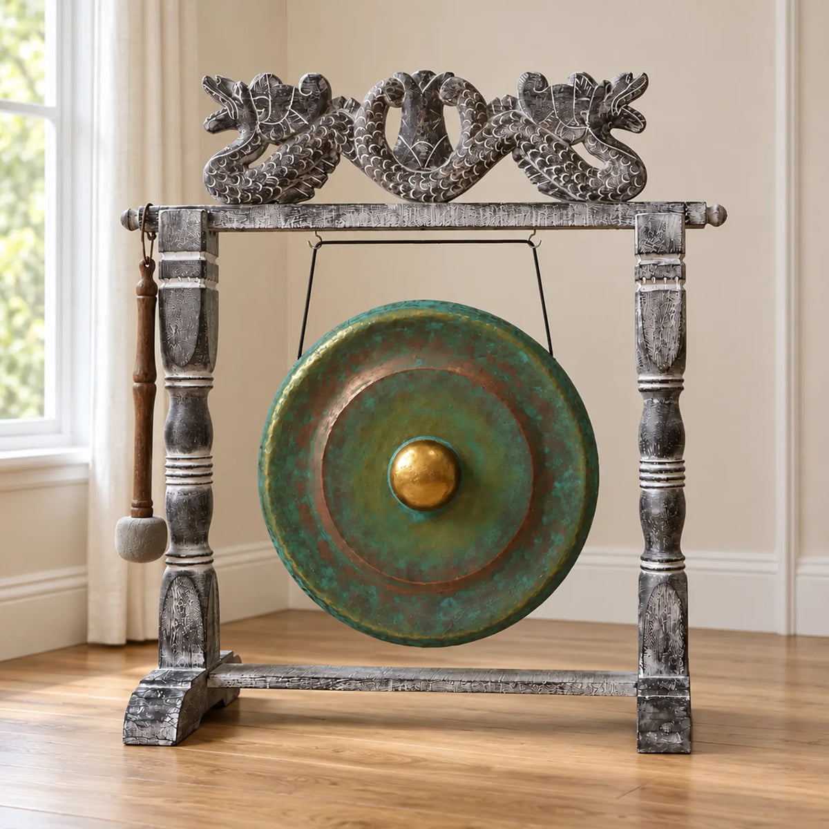 Medium Healing Gong in Wooden Stand - 35cm - Greenwash