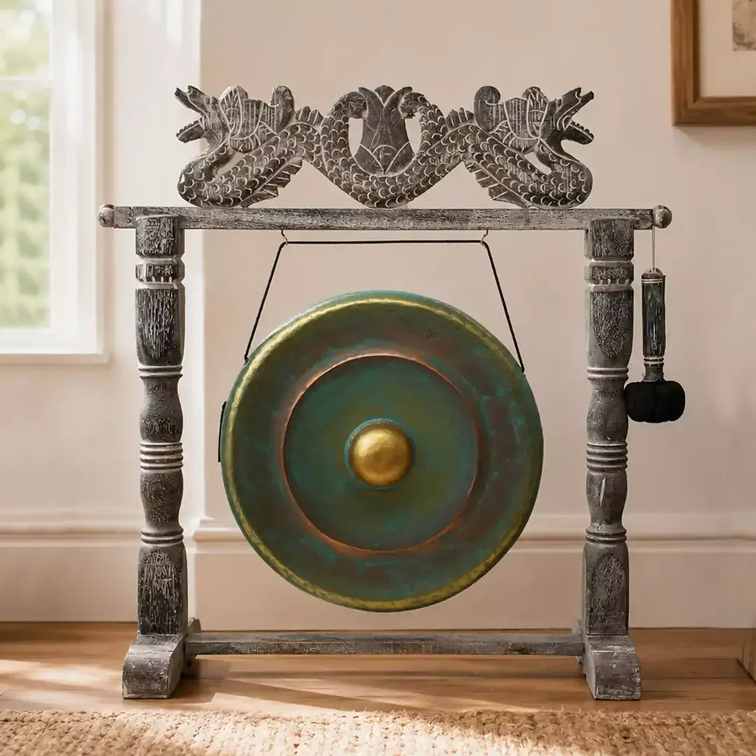 Small Healing Gong in Wooden Stand - 25cm - Greenwash