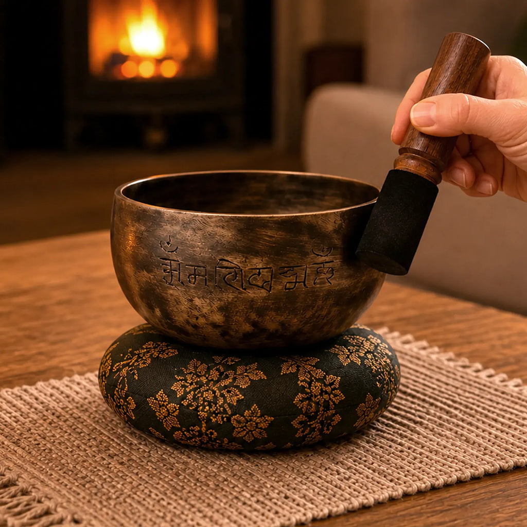 Small Indian Moon Phase Tibetan Buddhist Singing Bowl - (approx 550g) - 13cm