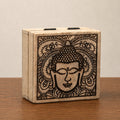 Small Square Wooden Buddha Box 10x10x4.2cm - Buddha Face Black Engraved