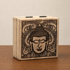 Small Square Wooden Buddha Box 10x10x4.2cm - Buddha Face Black Engraved
