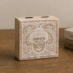 Small Square Wooden Buddha Box 10x10x4.2cm - Buddha Face Whitewash