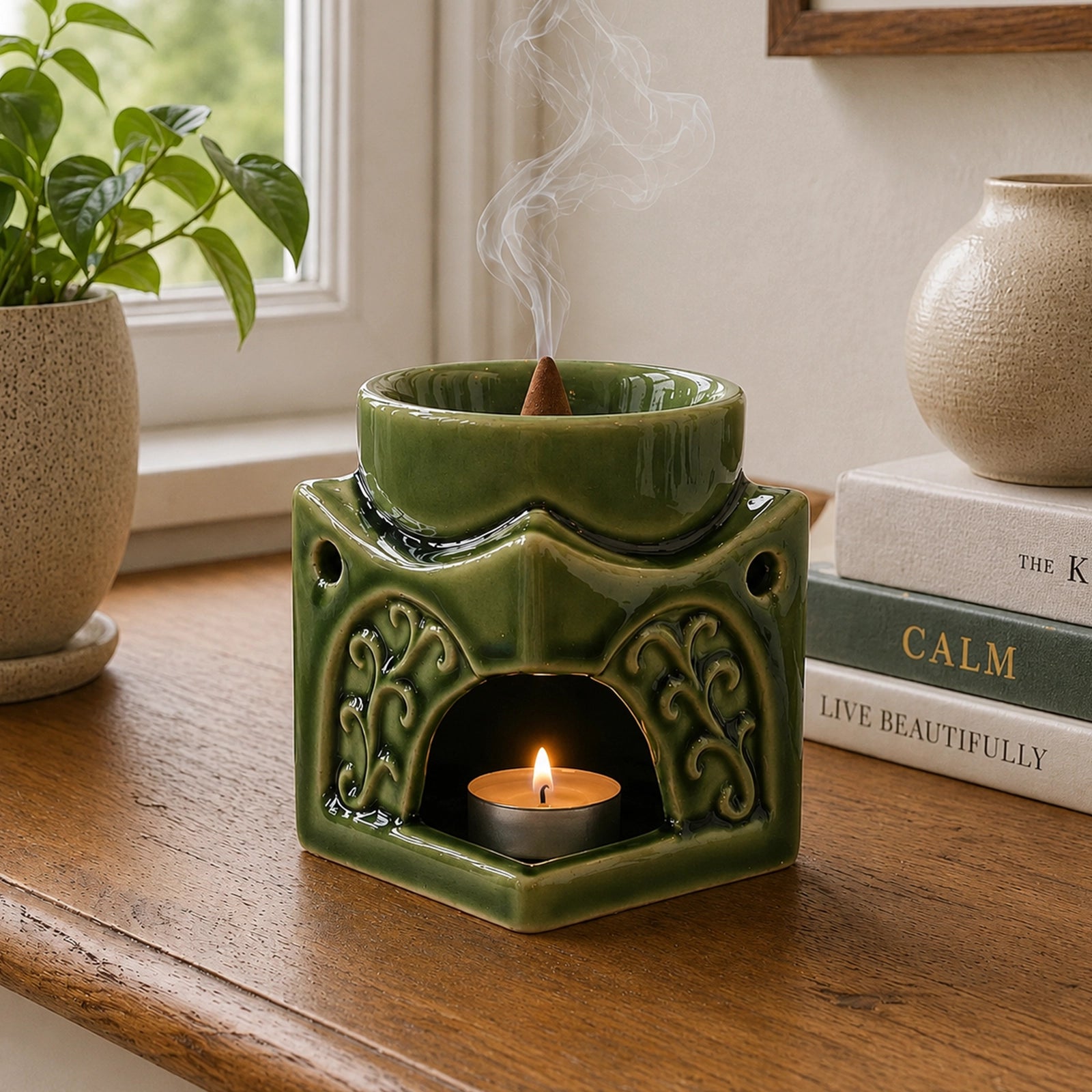 Square Buddha Burner - Dark Jade