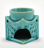 Square Buddha Burner - Soft Turquoise in a glazed ceramic with intricate detailing, designed as a decorative Buddha oil burner for calming ambiance.