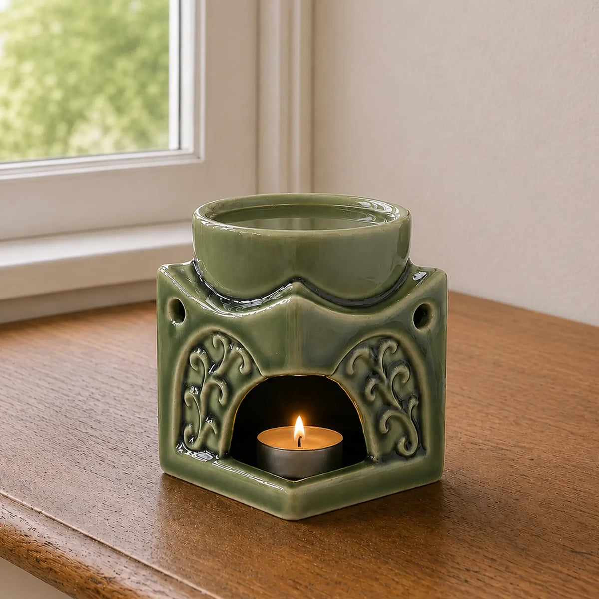 Square Buddha Oil Burner - Dark Jade