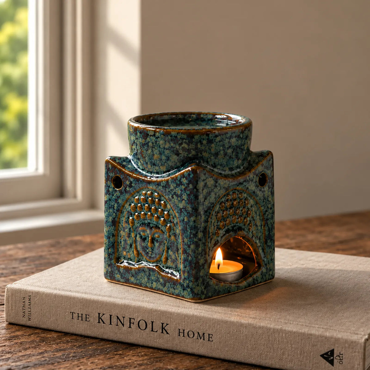 Square Buddha Oil Burner - Dusty Blue