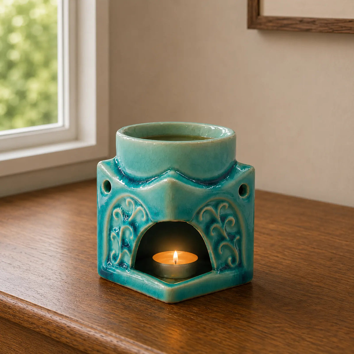Square Buddha Oil Burner - Soft Turquoise