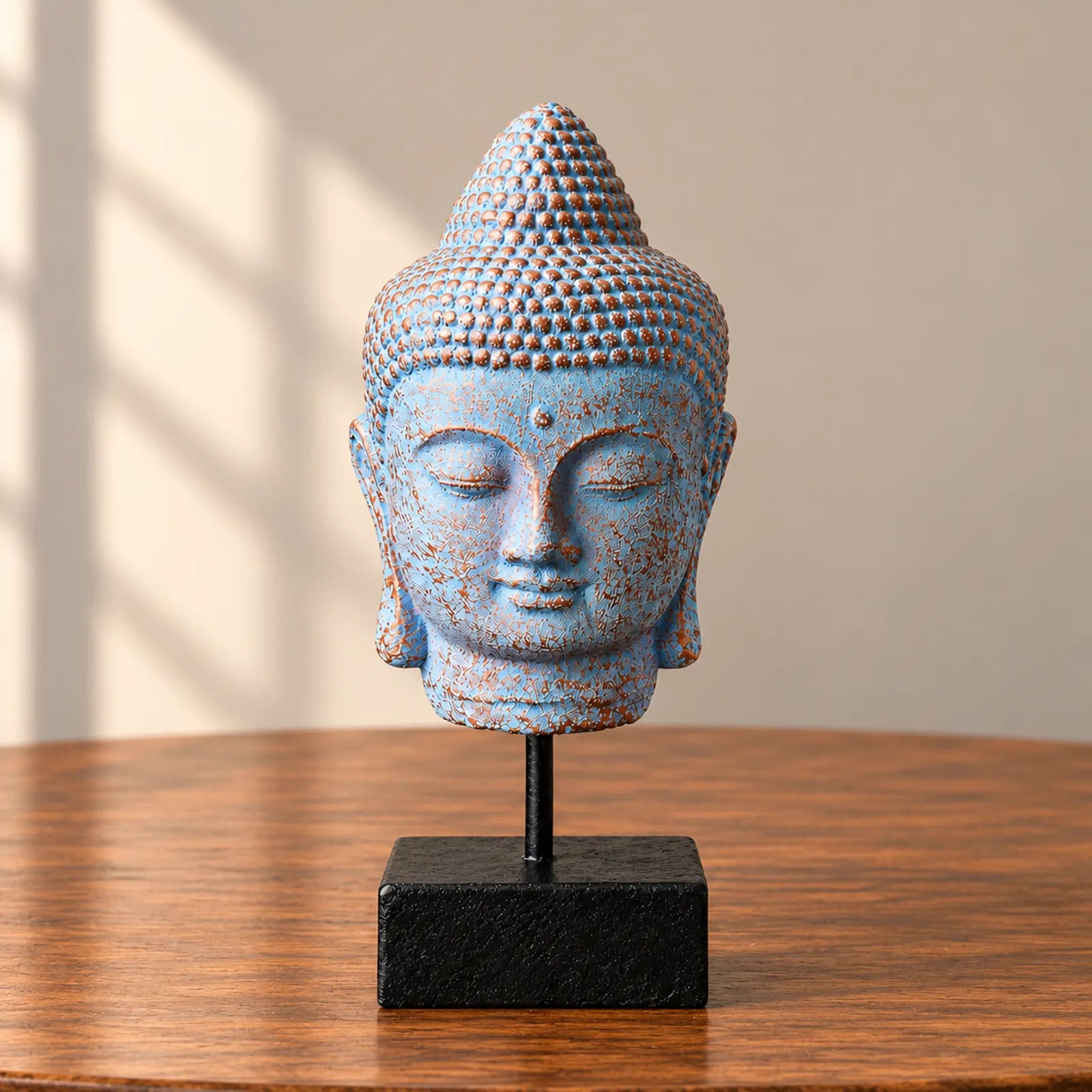 Stillness Buddha Head Statue on Stand - Blue Copper