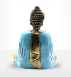 Rear view of Teal & Gold Buddha - Medium statue featuring a textured gold head and a teal robe with gold detailing, crafted for decorative Buddha decor and meditation spaces.