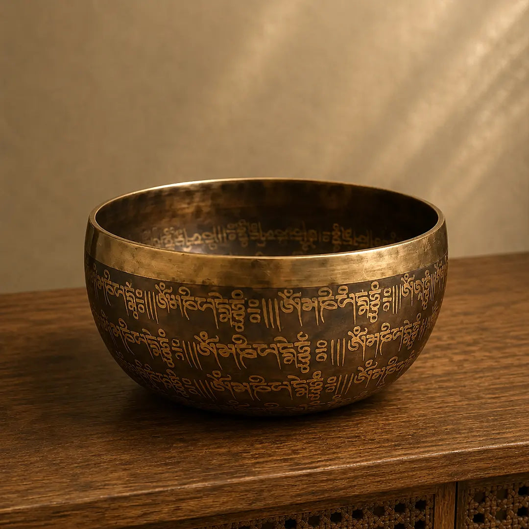 Tibetan Buddhist Healing Engraved Singing Bowl - 16cm - Mantra