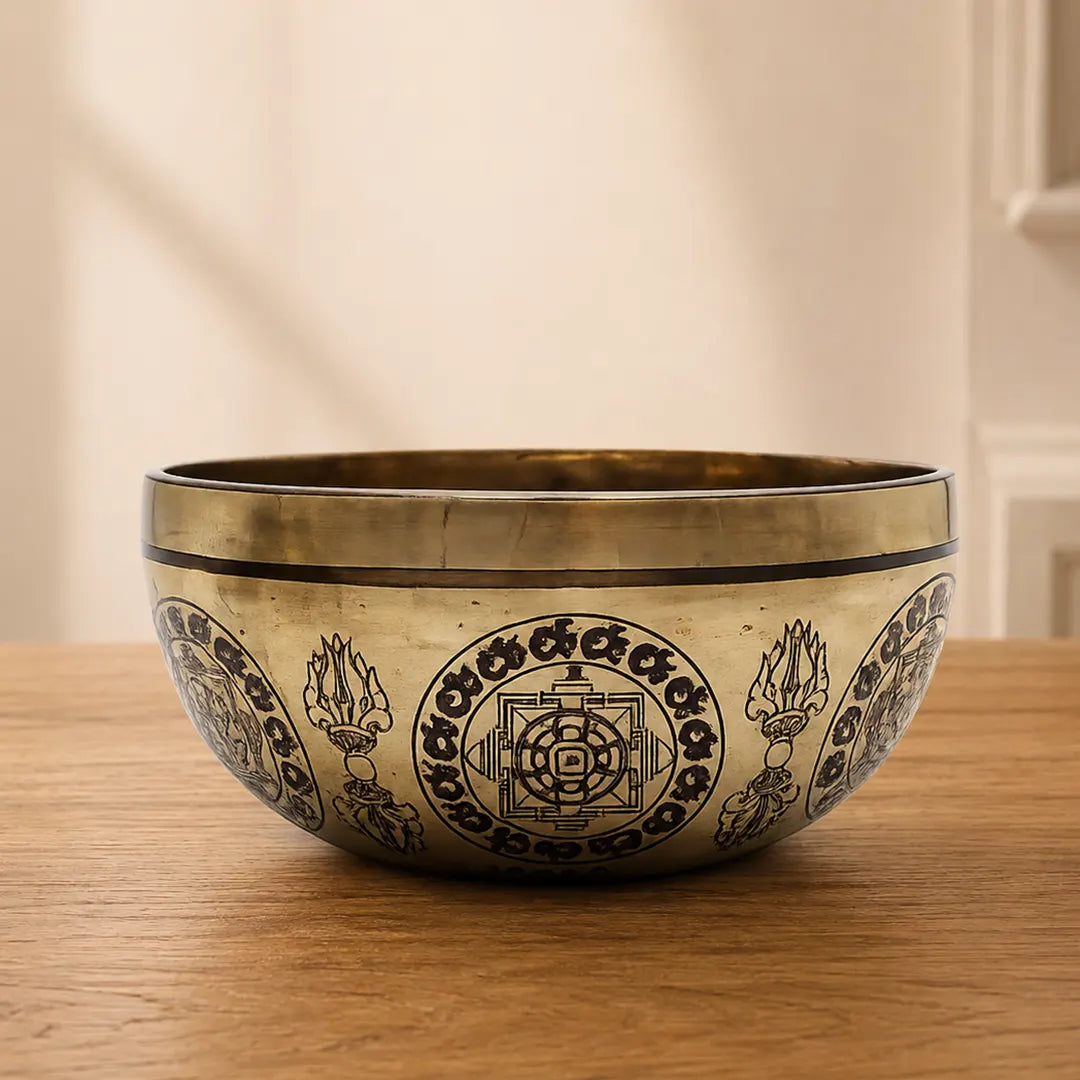 Tibetan Buddhist Healing Engraved Singing Bowl - 21cm - 5 Buddhas