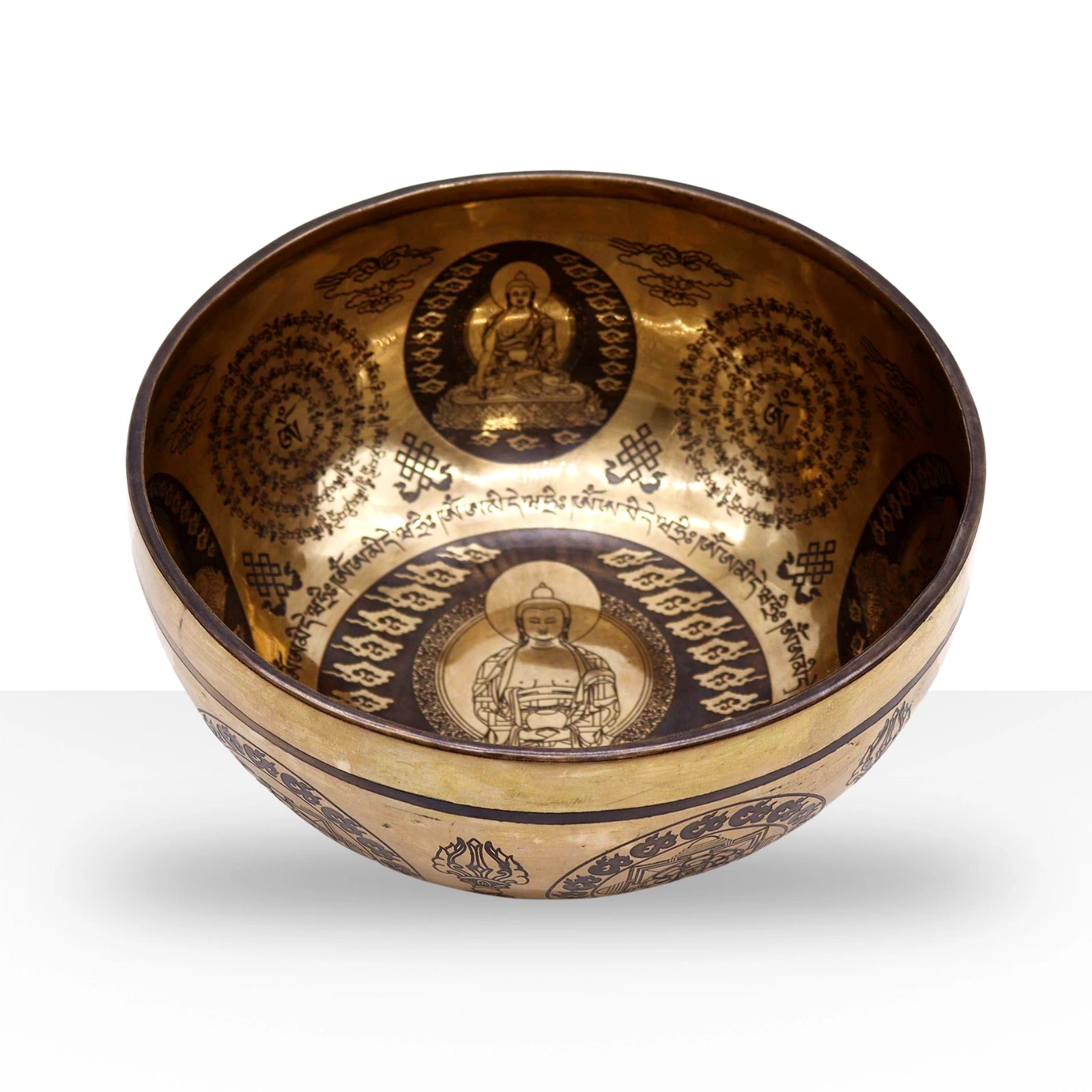 Tibetan Healing Engraved Bowl - 21cm - 5 Buddhas