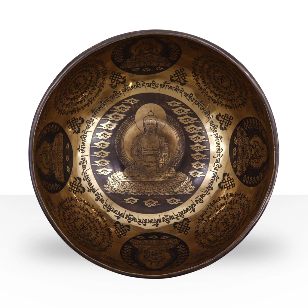 Tibetan Healing Engraved Bowl - 21cm - 5 Buddhas
