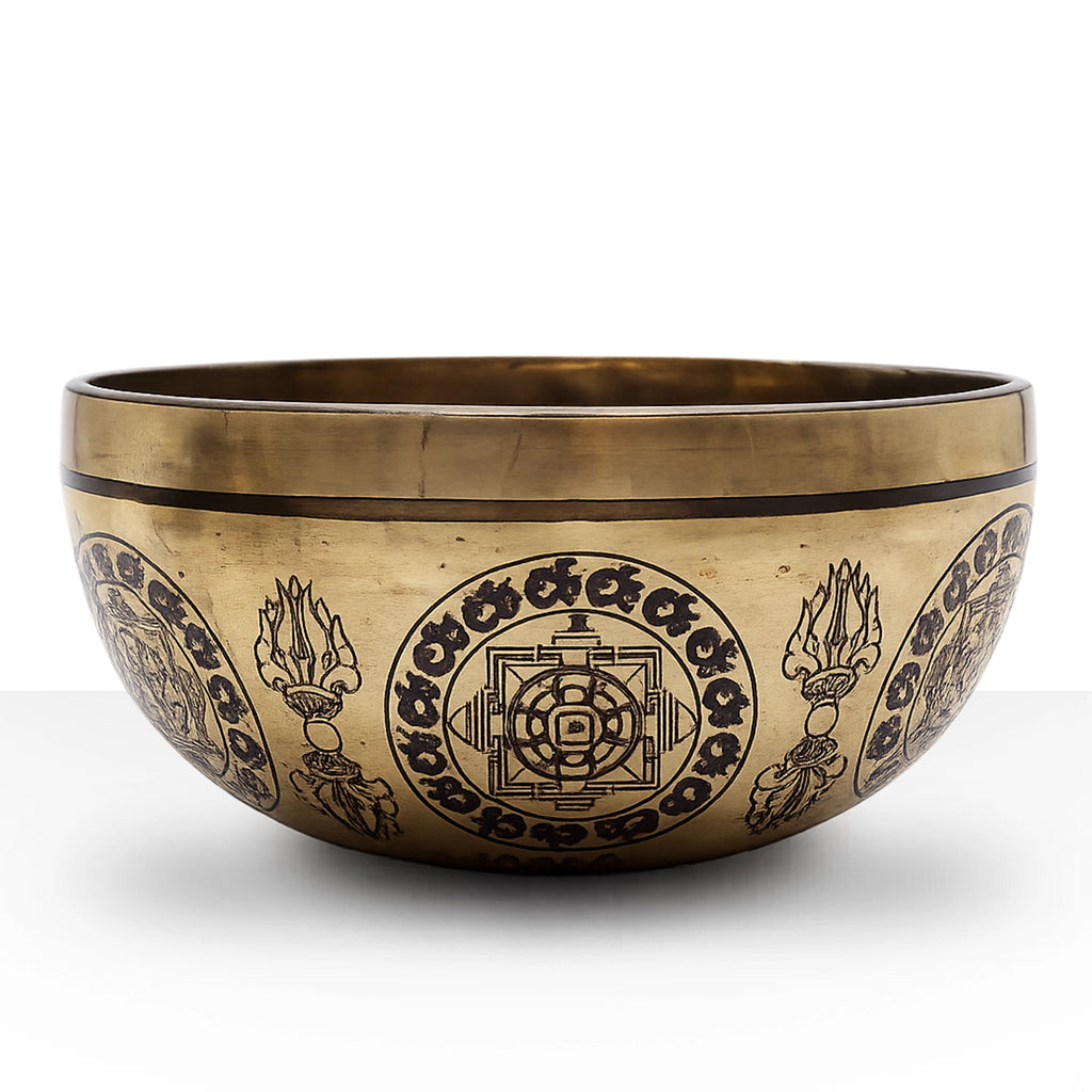 Tibetan Healing Engraved Bowl - 21cm - 5 Buddhas