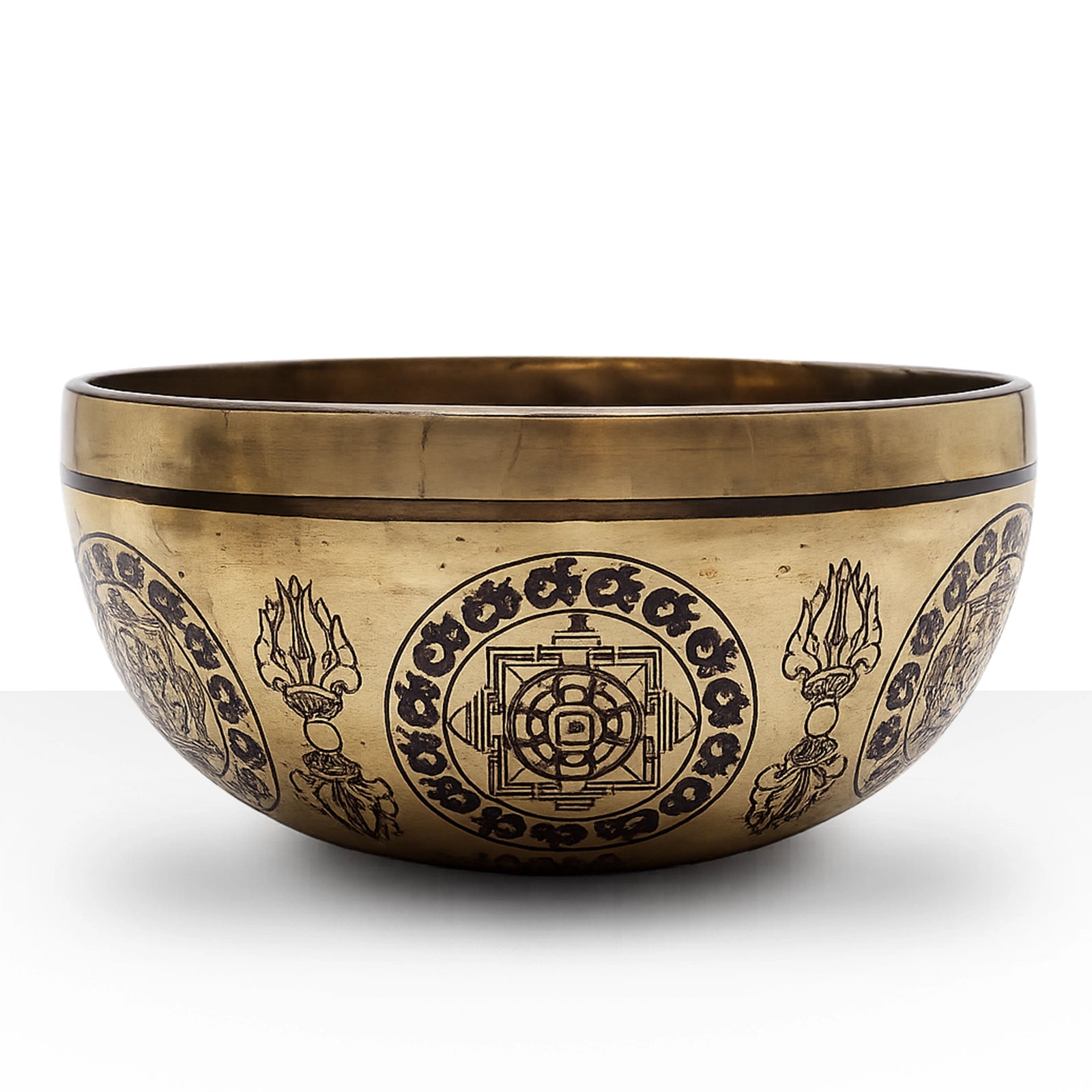 Tibetan Healing Engraved Bowl - 21cm - 5 Buddhas