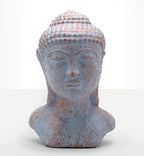Tranquility Buddha Head - Blue Copper features a serene Buddha head sculpture with a textured blue copper finish, perfect for peaceful Buddha decor and meditation spaces.