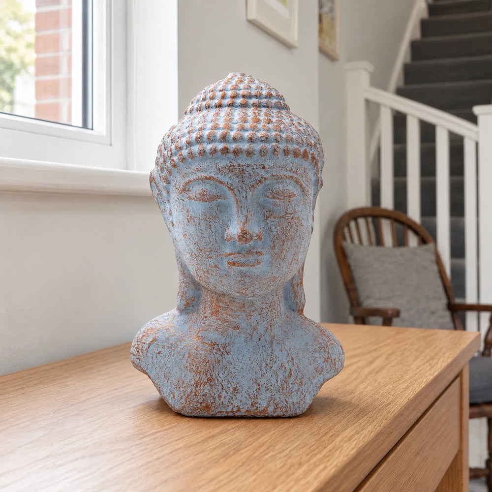 Tranquility Buddha Head Statue - Blue Copper