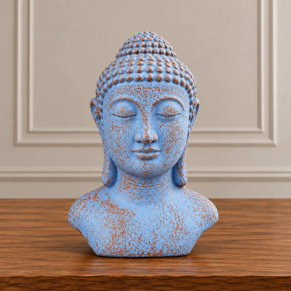 Tranquility Buddha Head Statue - Blue Copper