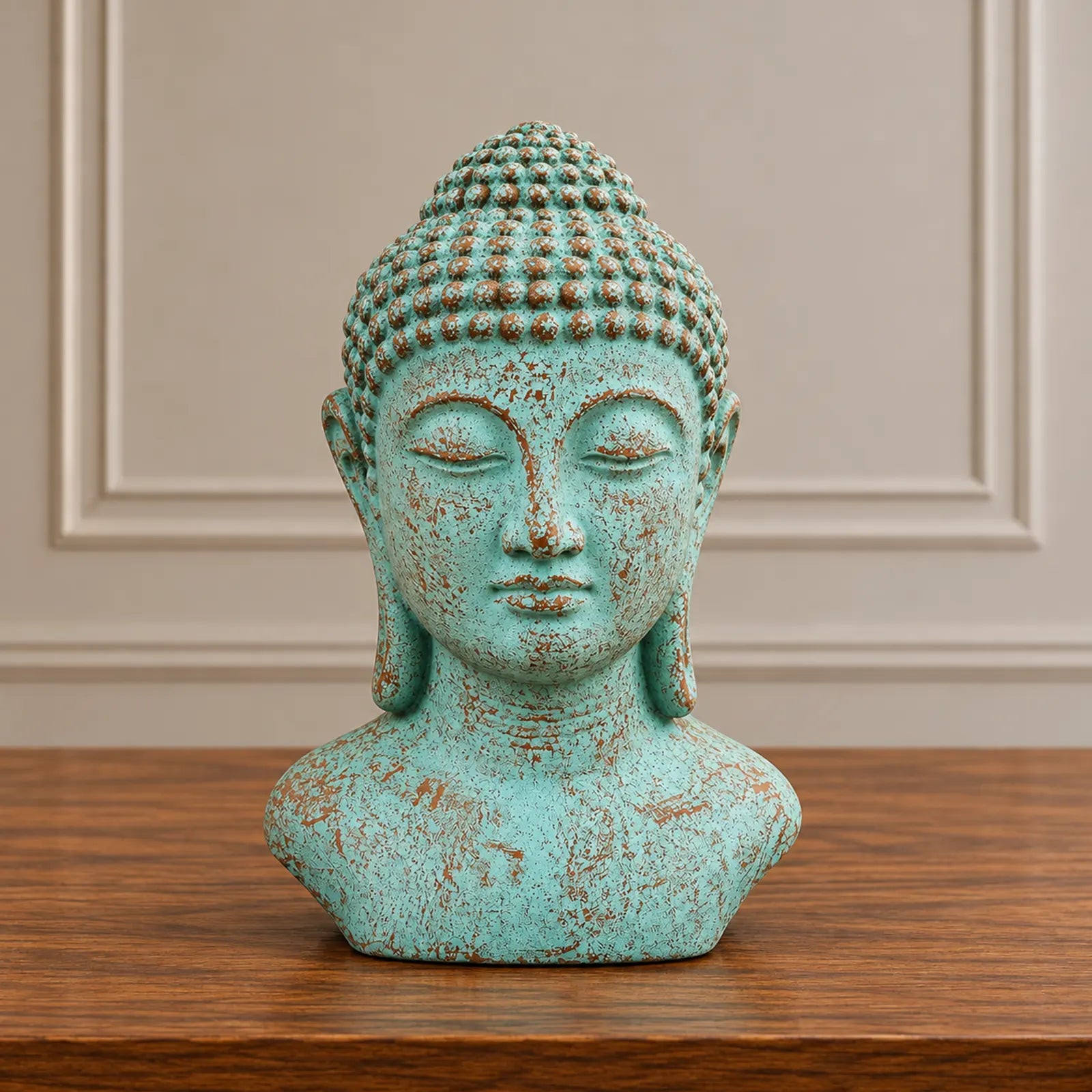 Tranquility Buddha Head Statue - Green Copper