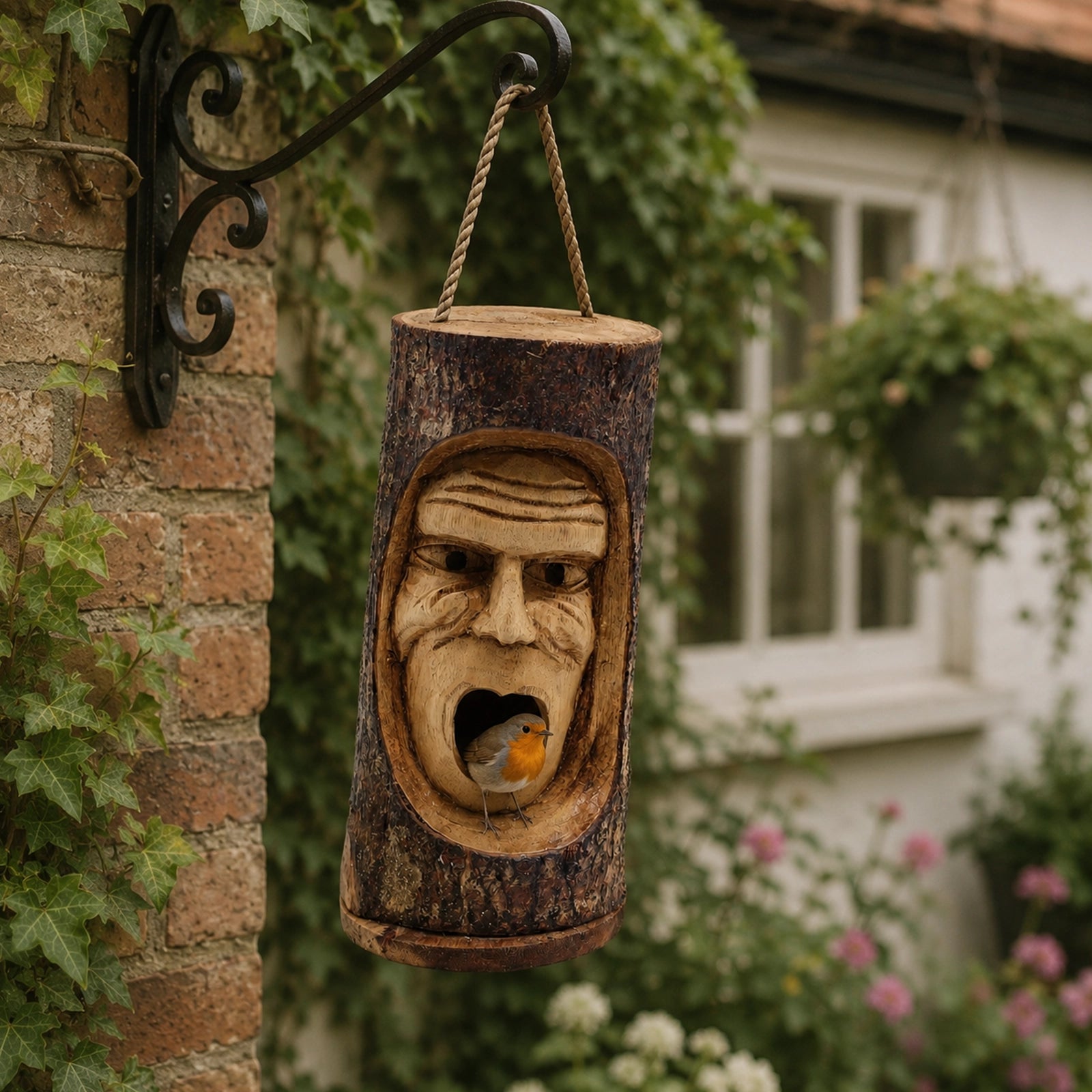 Tree Trunk Face - Bird House - Grumpy Old Man