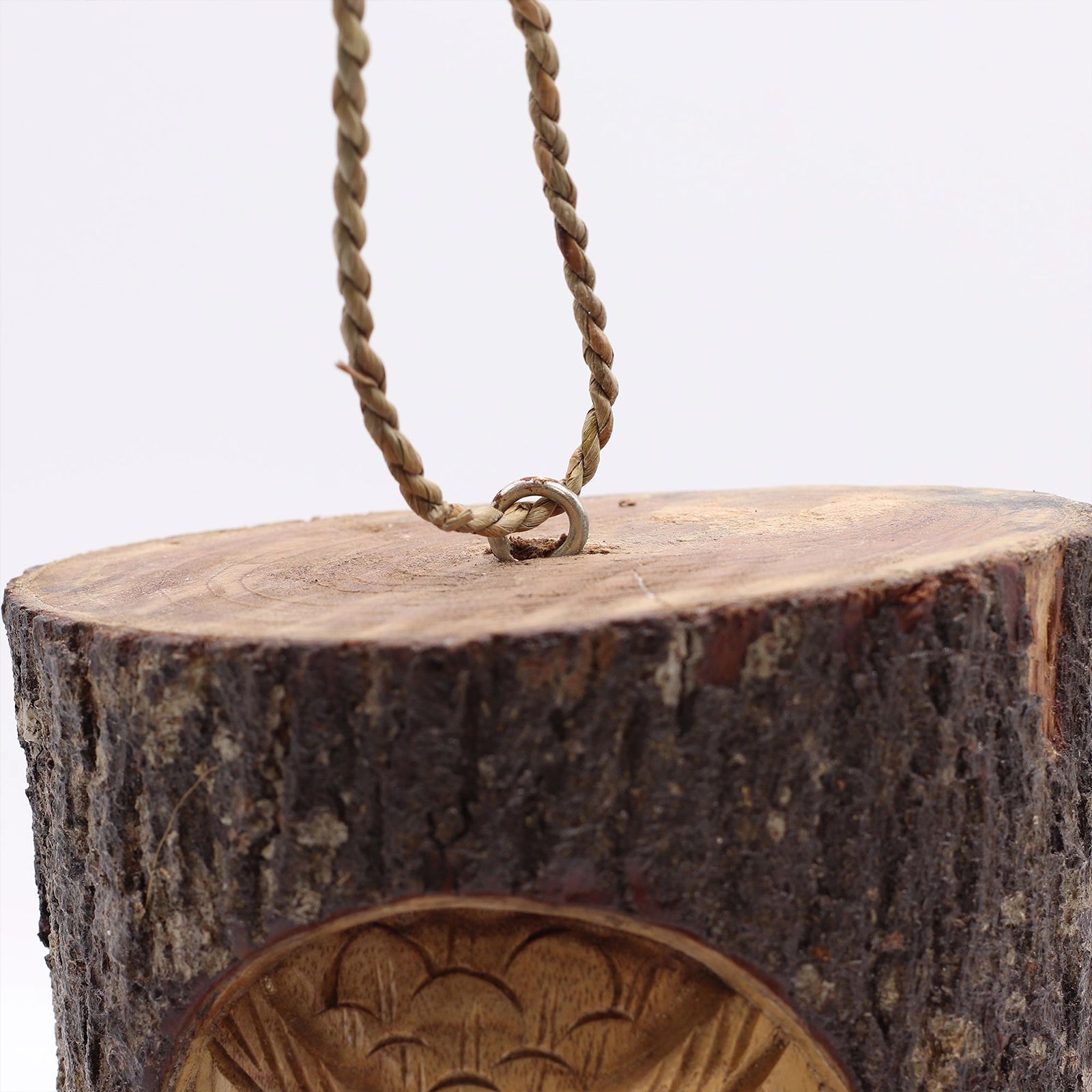Tree Trunk Face - Bird House - Wise Owl features a hand-carved owl design on natural wood, combining rustic charm with functional birdhouse craftsmanship.